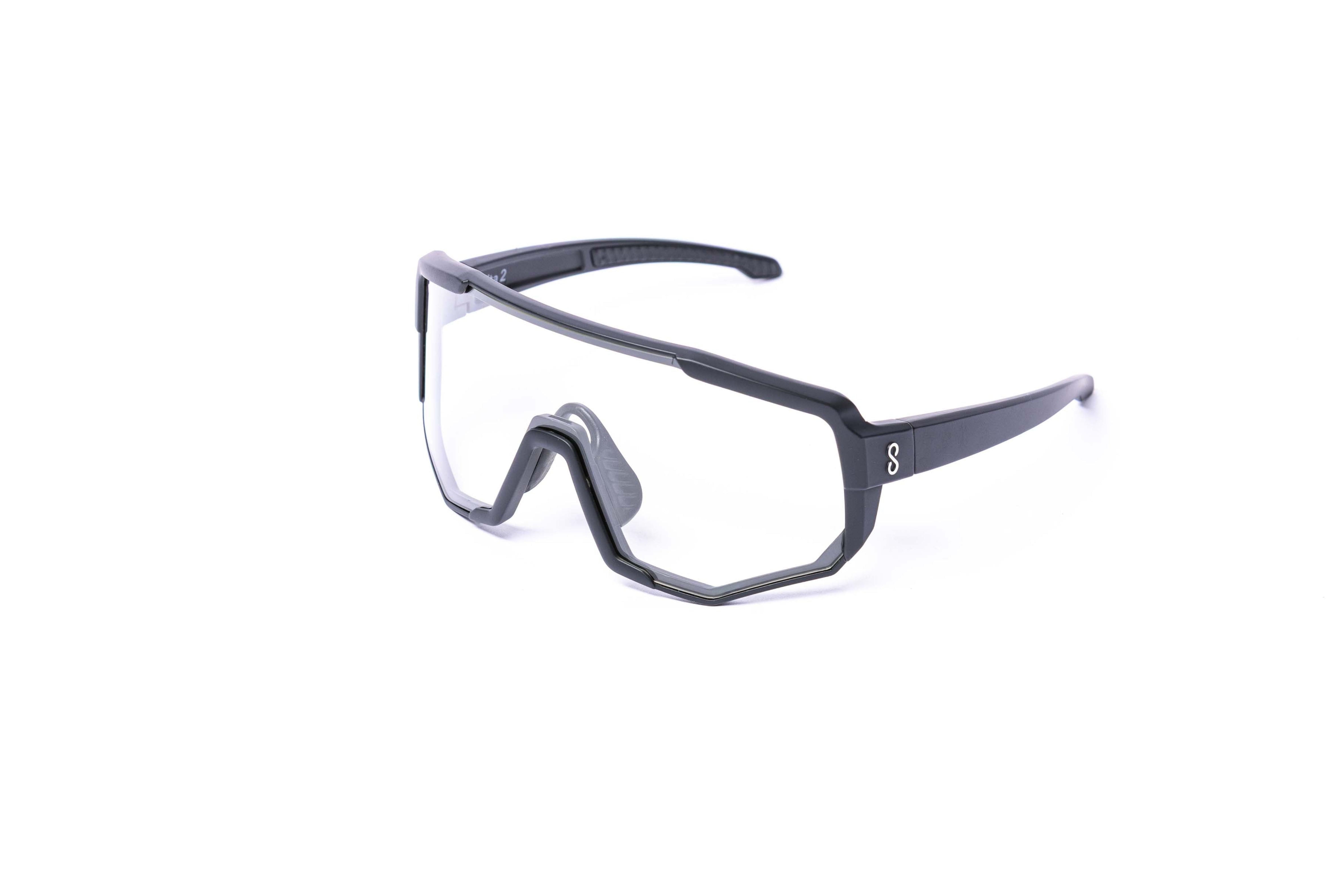 Coast Optics Mountain Bike Glasses Sunglasses with a black frame and clear lenses on a white background