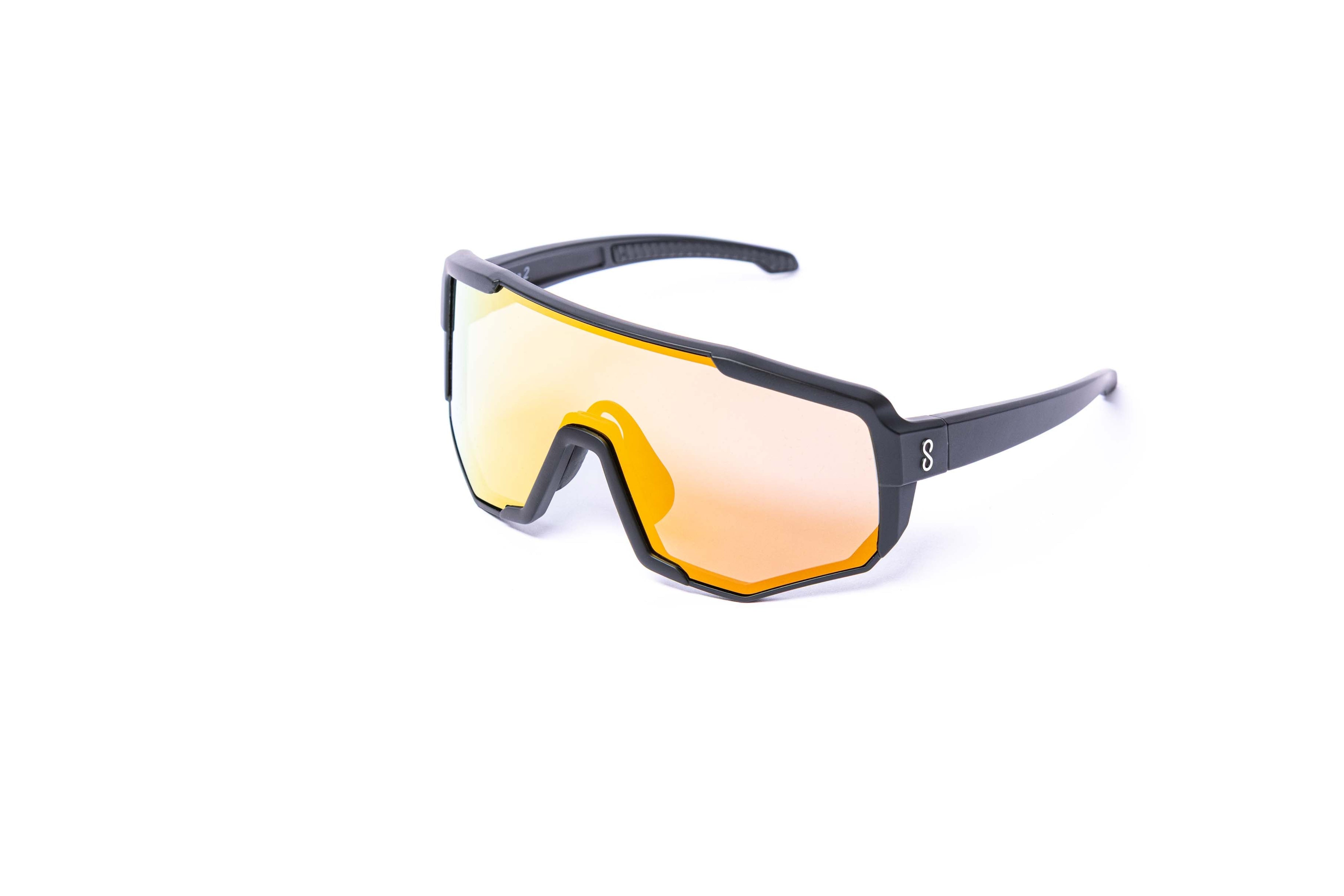 Coast Optics Mountain Bike Glasses Sunglasses with a black frame and gold-tinted lenses on a white background