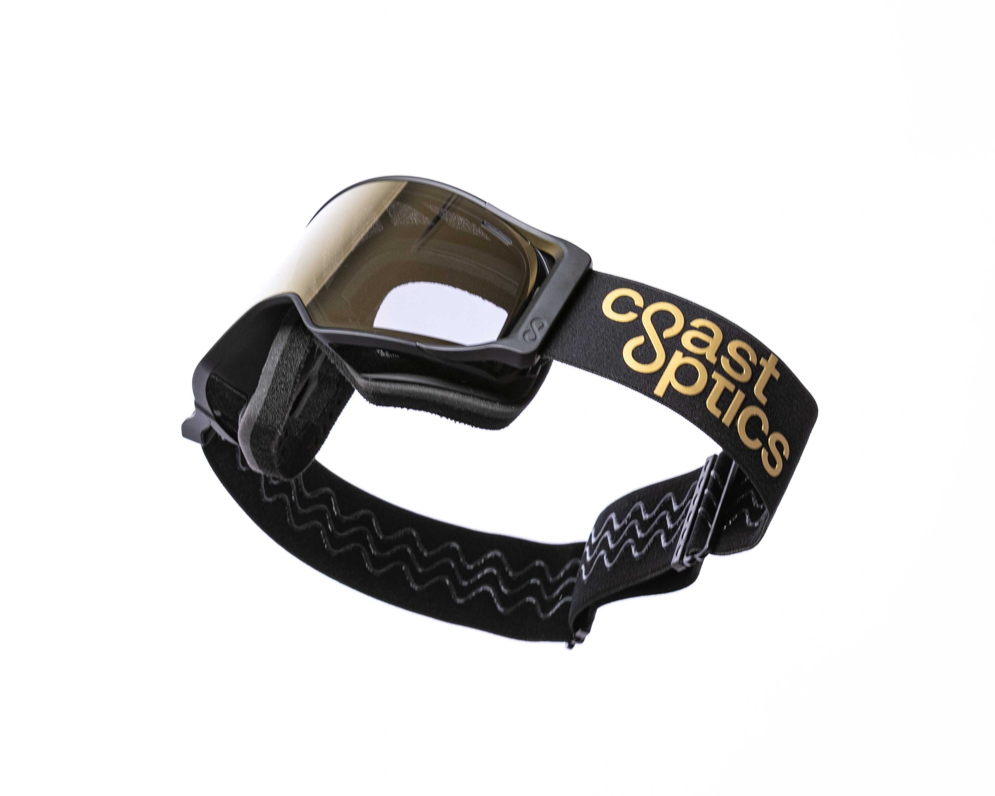 Black strap with a gold logo and 'coast optics' branding on a white background
